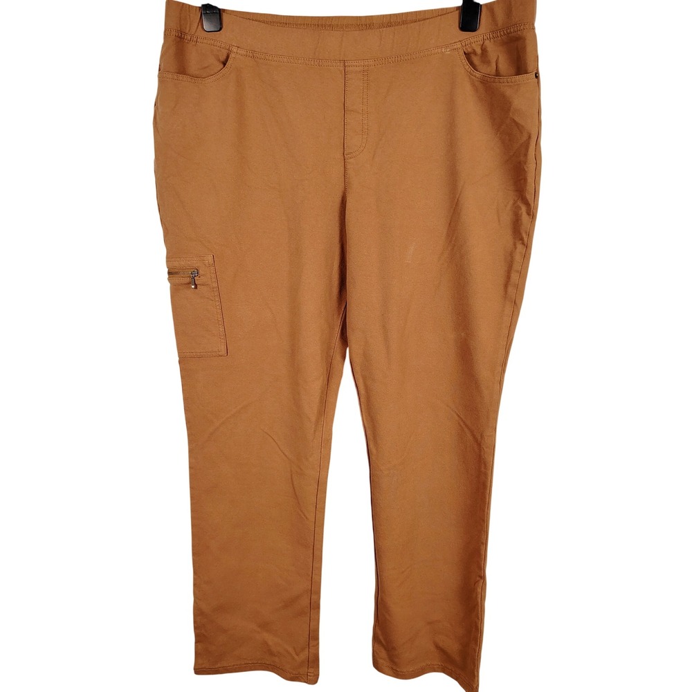 Denim & Co Womens 22W Cargo Pull On Pants Brown Cotton Gorpcore Utilitarian